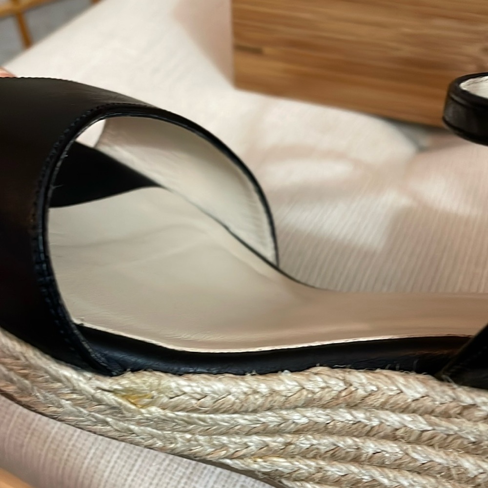 L.K. Bennett Black Leather Nellie Peep Toe Espadrille Wedge Heel EU 37.5 /US 7 - Picture 16 of 16